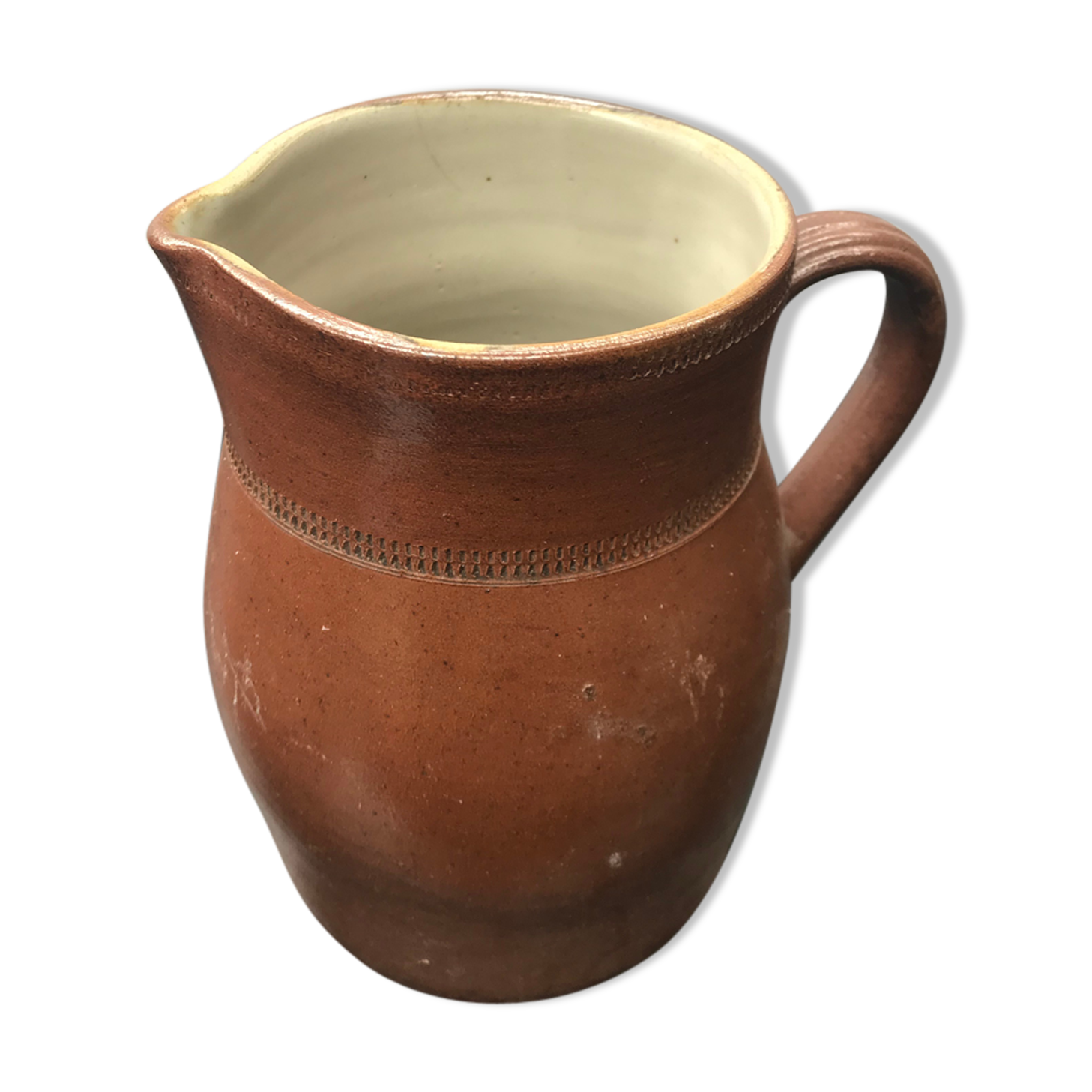 Former pitcher brown sandstone interior white 70s vintage