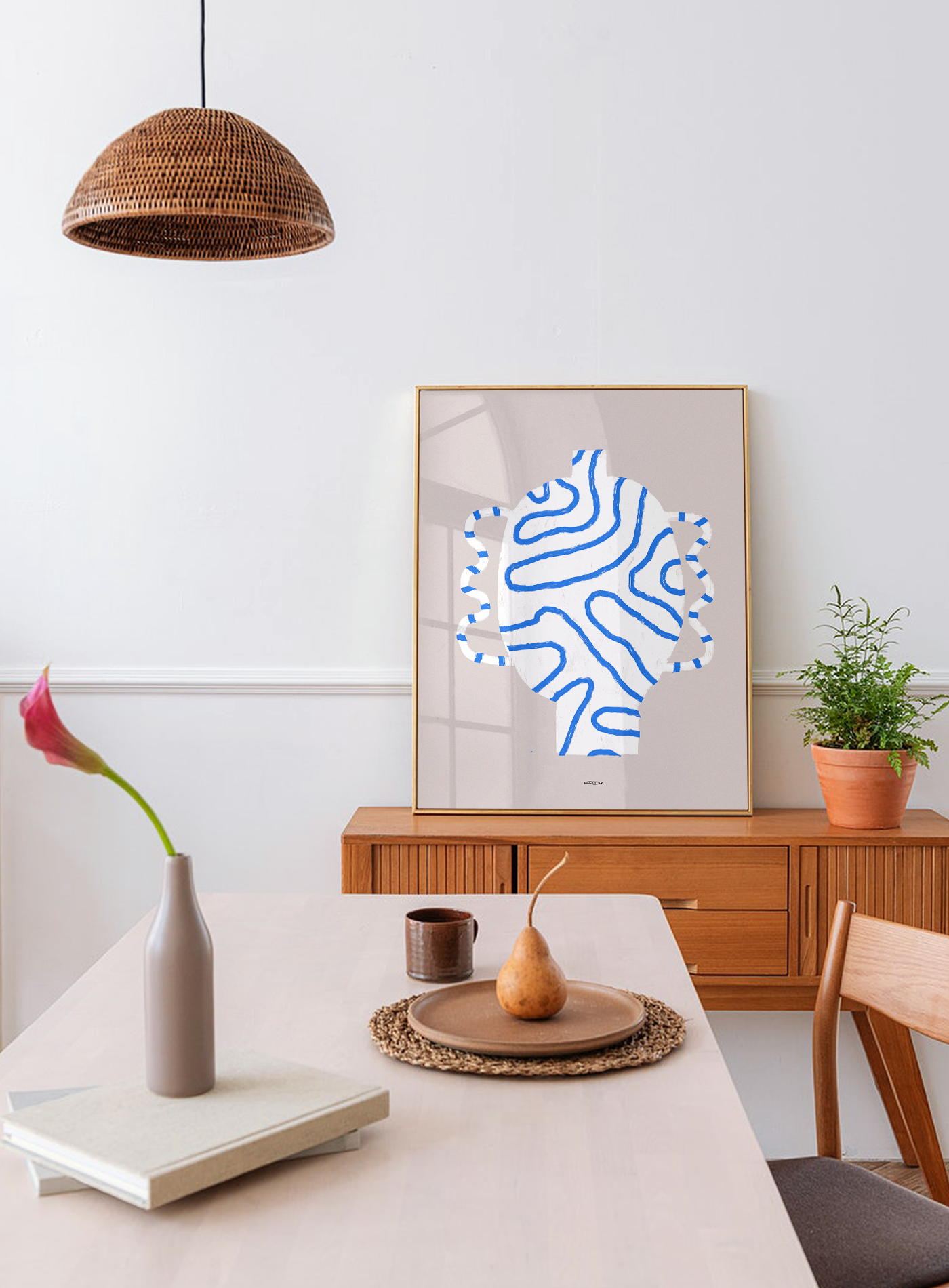Pop-up Christmas 22 - Wall display white vase blue lines 50cm*70cm