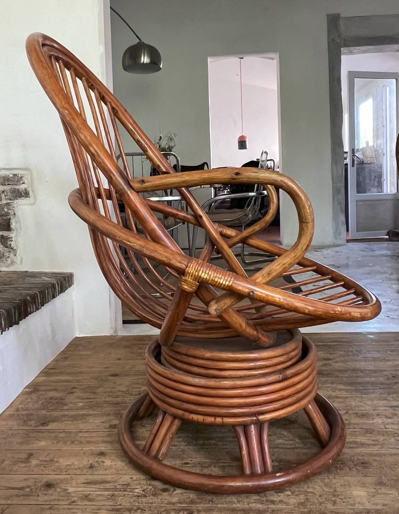 Pair of rotating rattan armchairs
