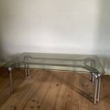 Vintage 70s table in tubular chrome and smoked glass