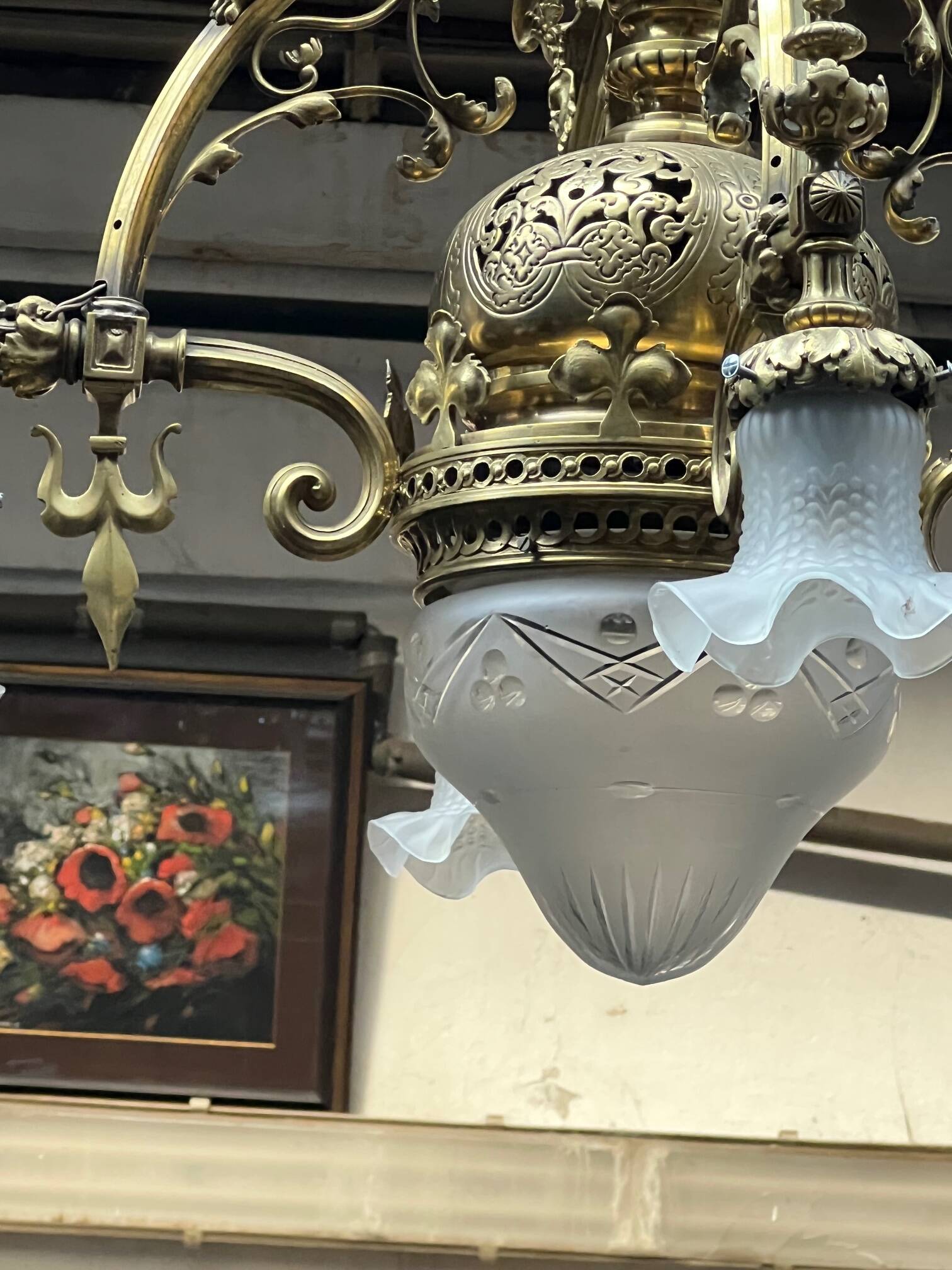 Grand antique chandelier in Gothic style.