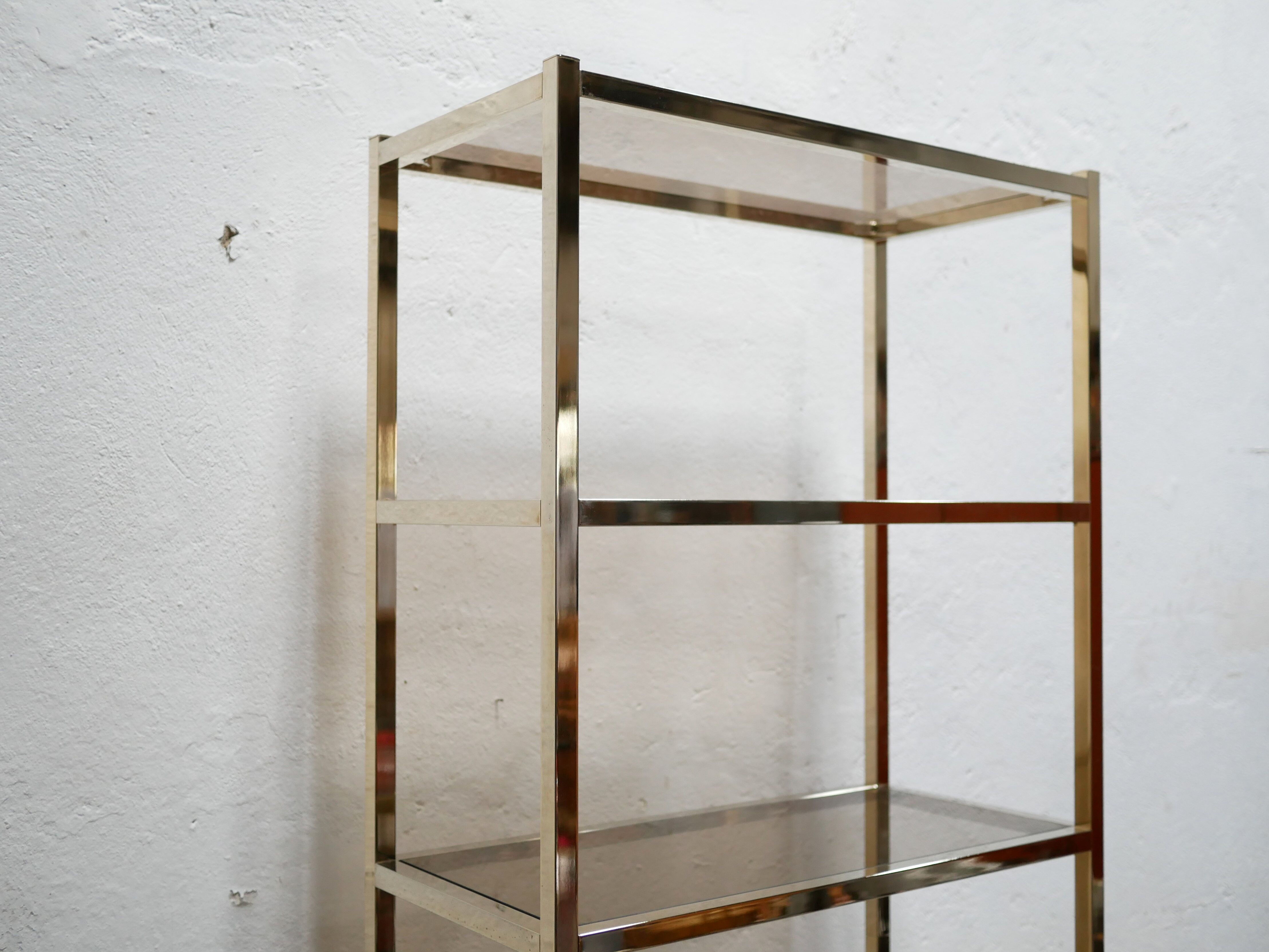 Bookcase vintage shelf in brass and smoked glass