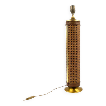 Pied de lampe Hollywood Regency en laiton et paille de Vienne, Italie années 1970