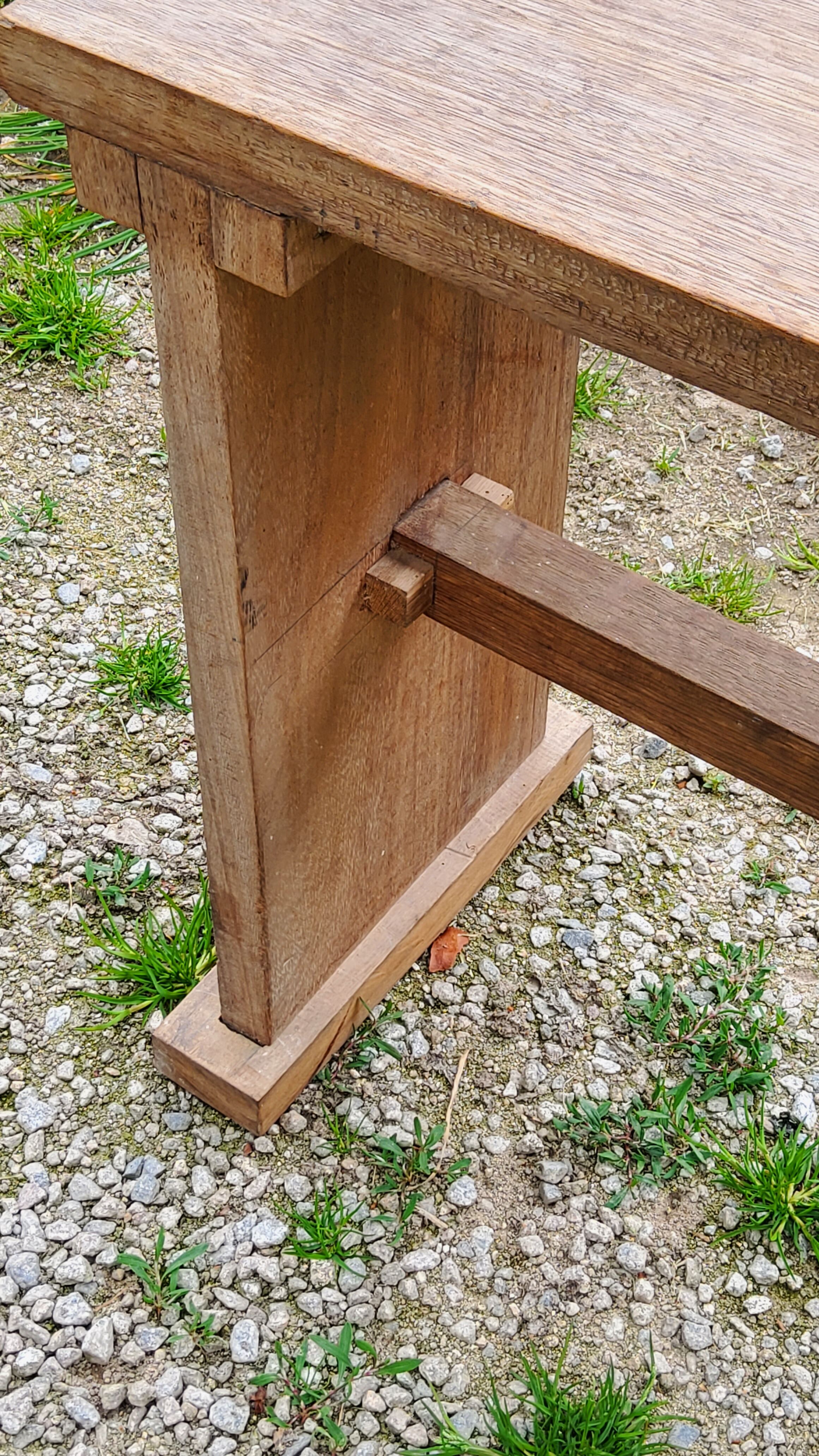 Brutalist antique bench in solid mahogany and solid oak