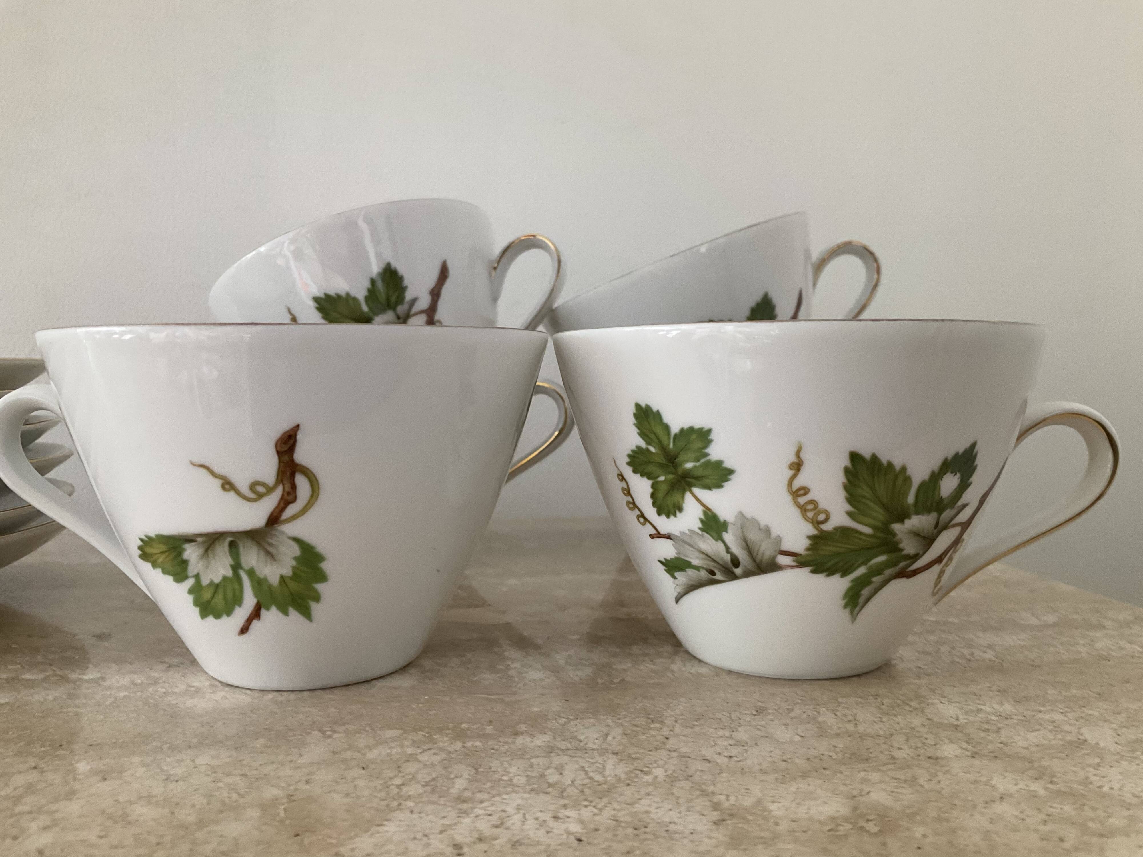 Vintage porcelain herbarium service 6 cups with plates