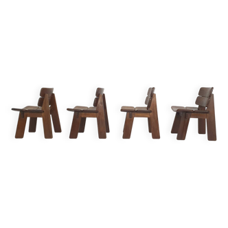 Set of four solid oak dining chairs, The Netherlands 1970's