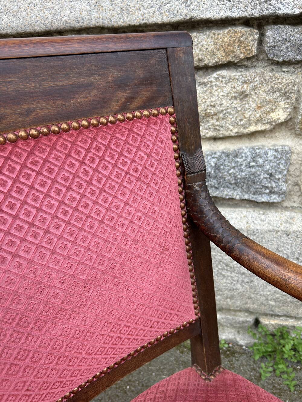 Pair of Empire armchairs, Consulate, walnut and velvet, 19th century.