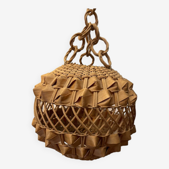 Vintage rattan and woven wood pendant light
