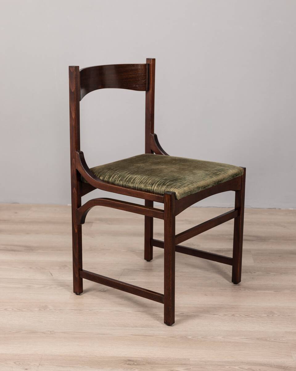 Lot de 4 chaises vintage années 60 en bois et velours vert design italien