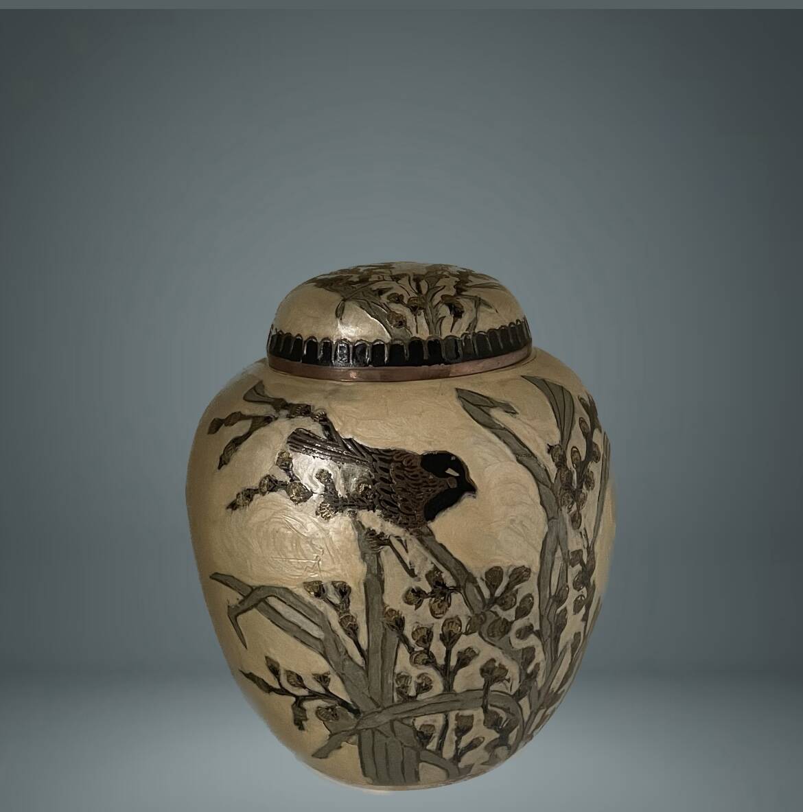 Enameled brass lidded pot