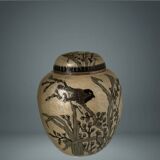 Enameled brass lidded pot