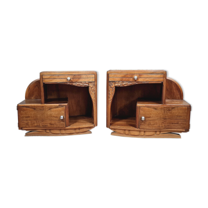 paire de tables de chevets galbées époque art déco en noyer et ronce