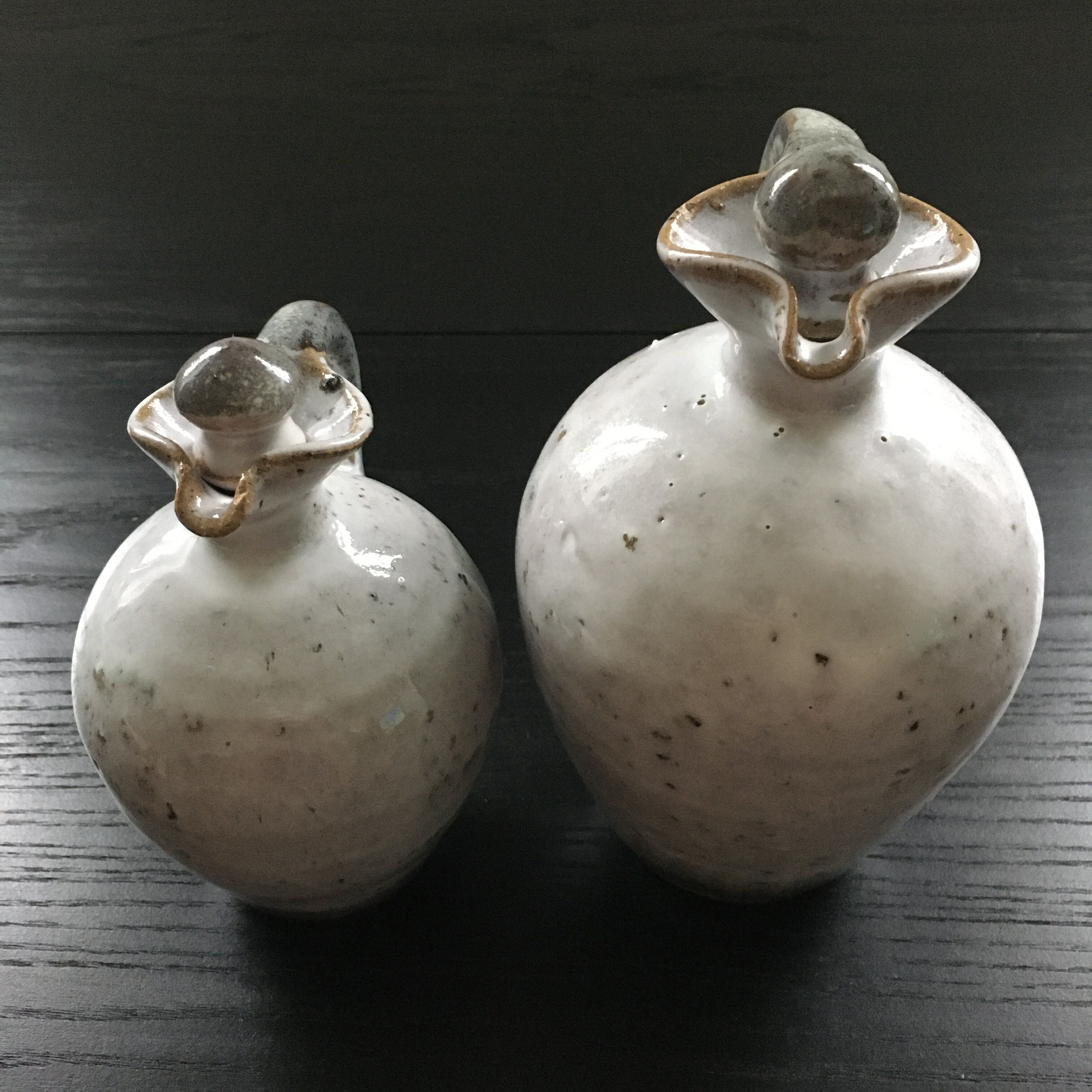 Pair of stoneware decanters