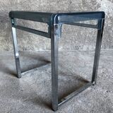 Bedside table in blue plexiglass and chrome metal, 1970