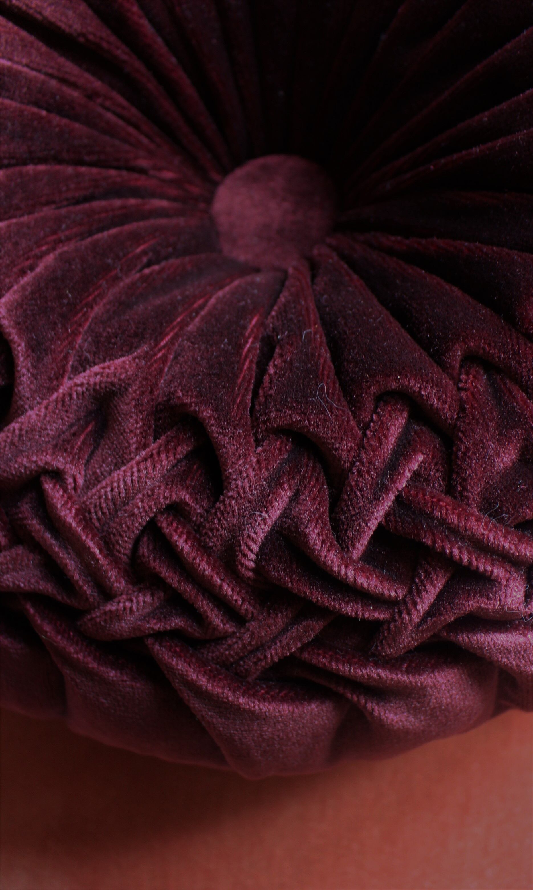 Round cushion velvet rosette burgundy vintage