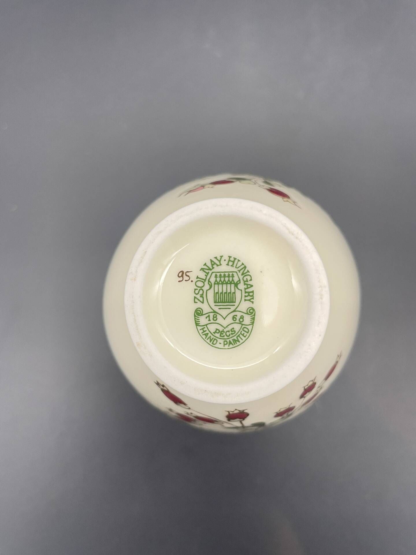 Vintage Zsolnay Pécs porcelain vase – hand-painted floral decoration