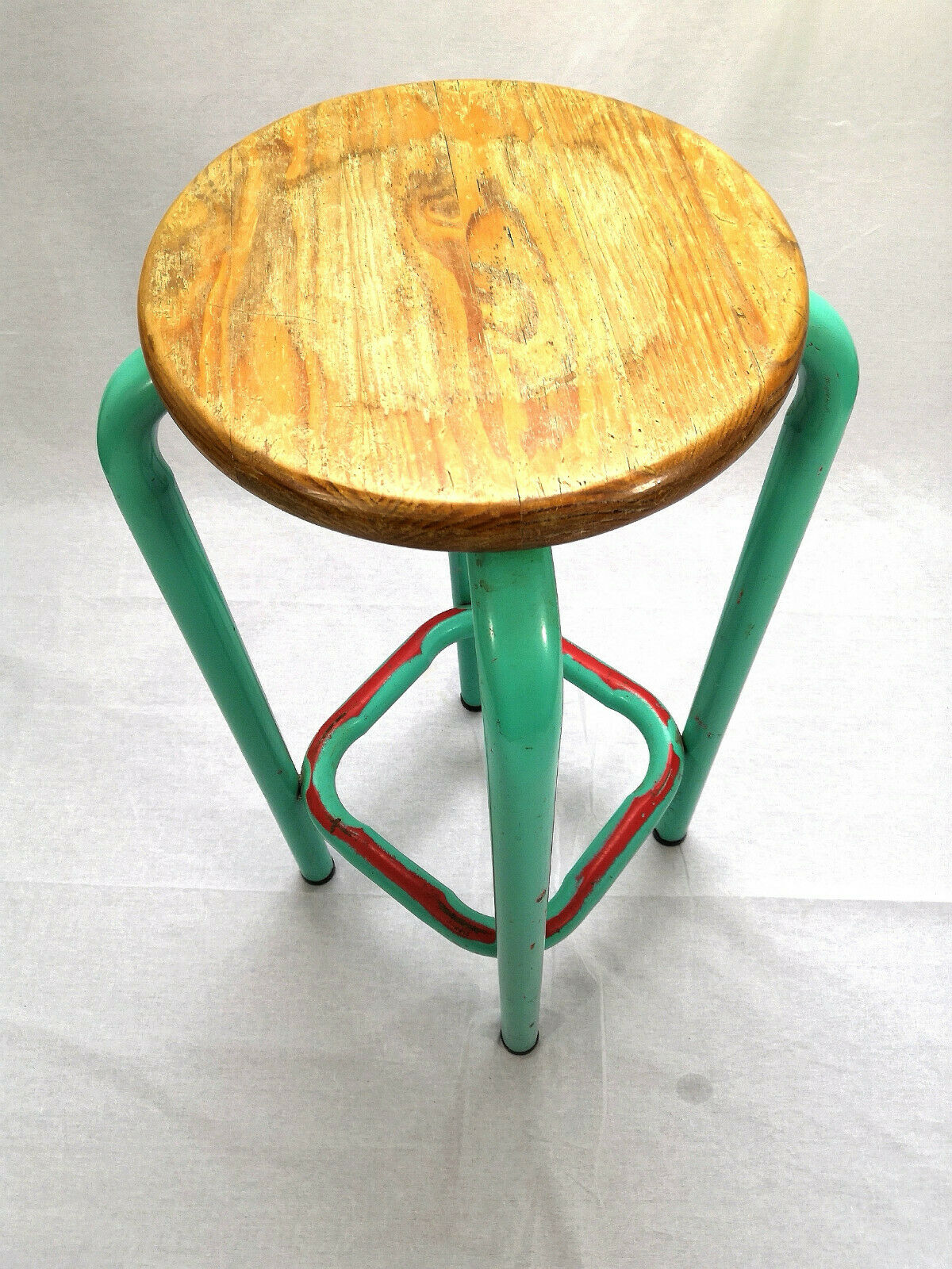 Tabouret haut d'atelier acier et bois