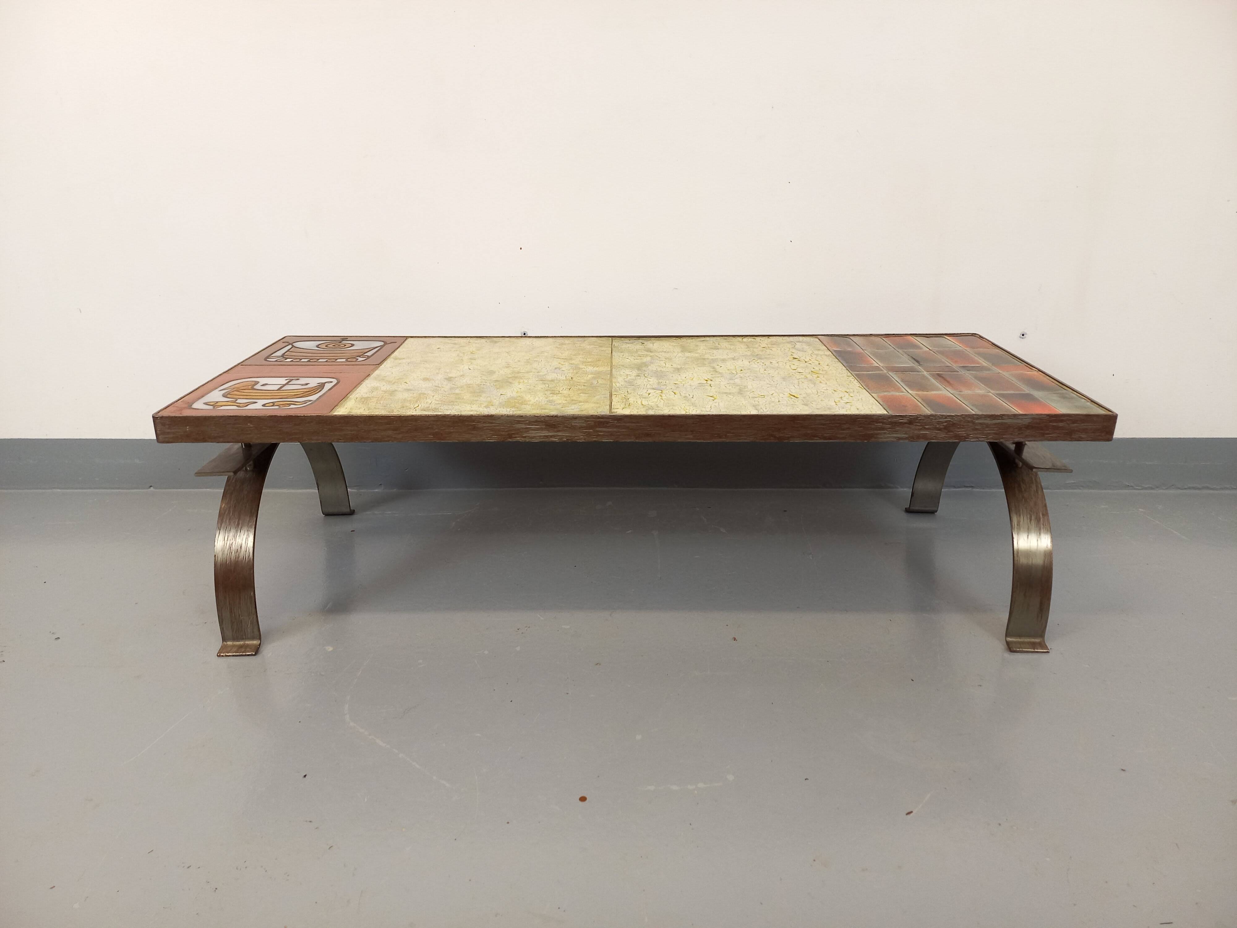 Vintage ceramic coffee table by Jean Gregorieff for Roche Bobois