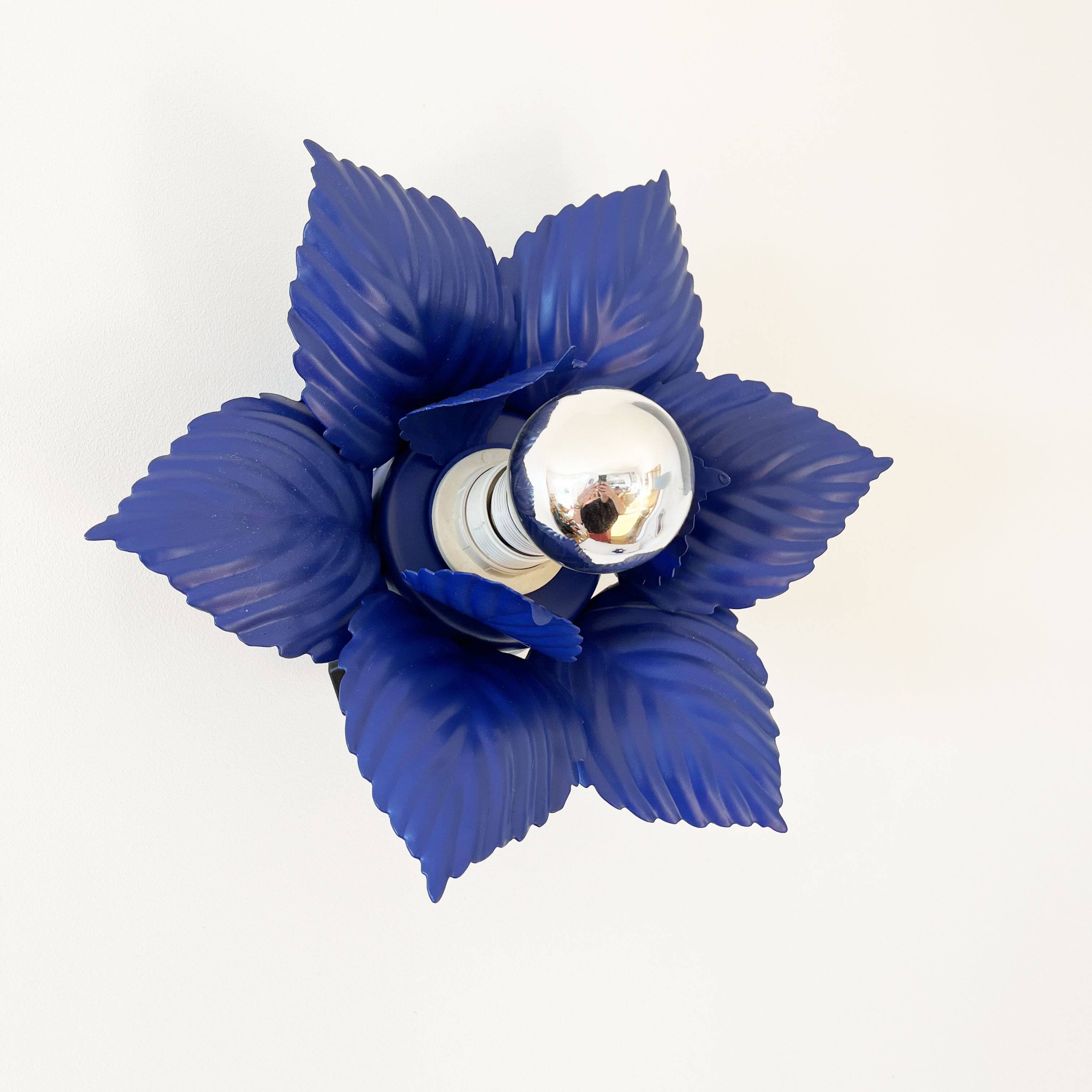 Pair of vintage Masca blue metal flower wall lights