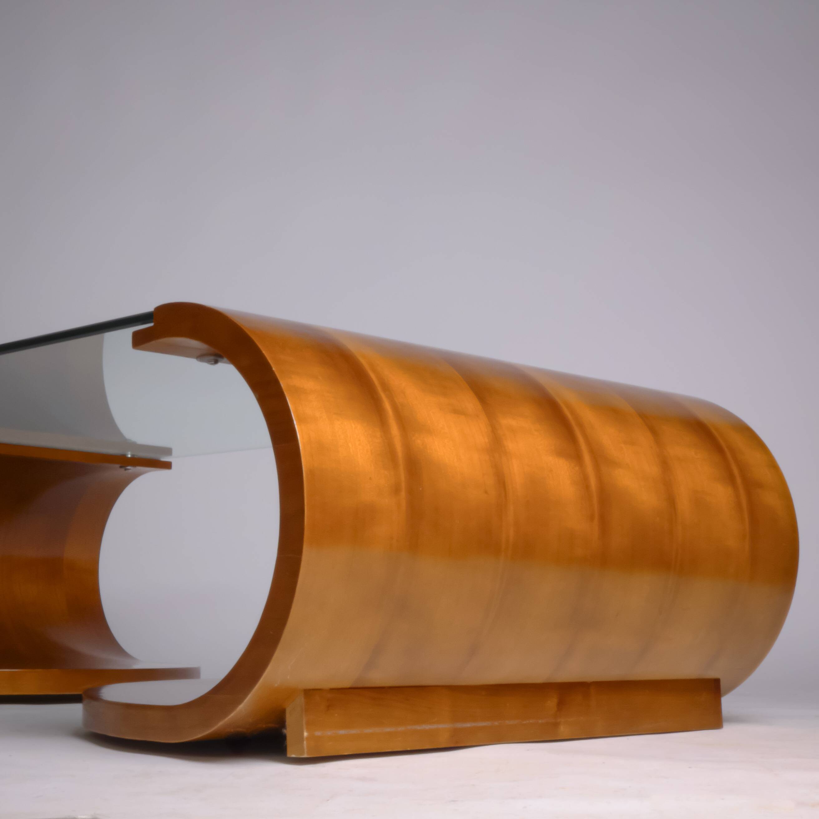 c. 1980 - Sculptural coffee table in walnut and tempered glass - France