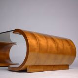 c. 1980 - Sculptural coffee table in walnut and tempered glass - France