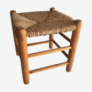 Wooden and straw tabouret
