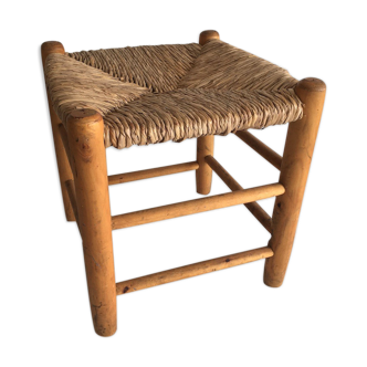 Wooden and straw tabouret