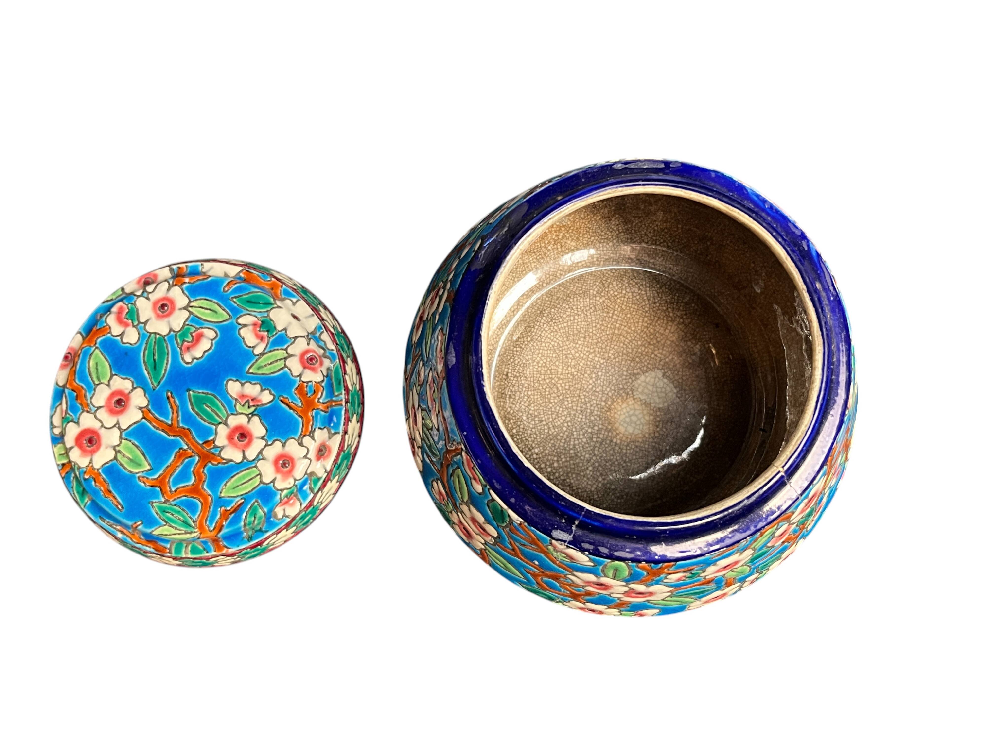 Longwy, cherry blossom glazed earthenware smoking set, early 20th century