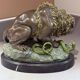 Antique Cold-Painted Bronze Lion Fighting a Snake, After Antoine-Louis Barye