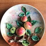 Barbotine wall dish, 19th century, Apple decor