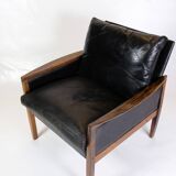 Armchair Made In Rosewood & Black Leather Cushions By Hans Olsen From 1960s