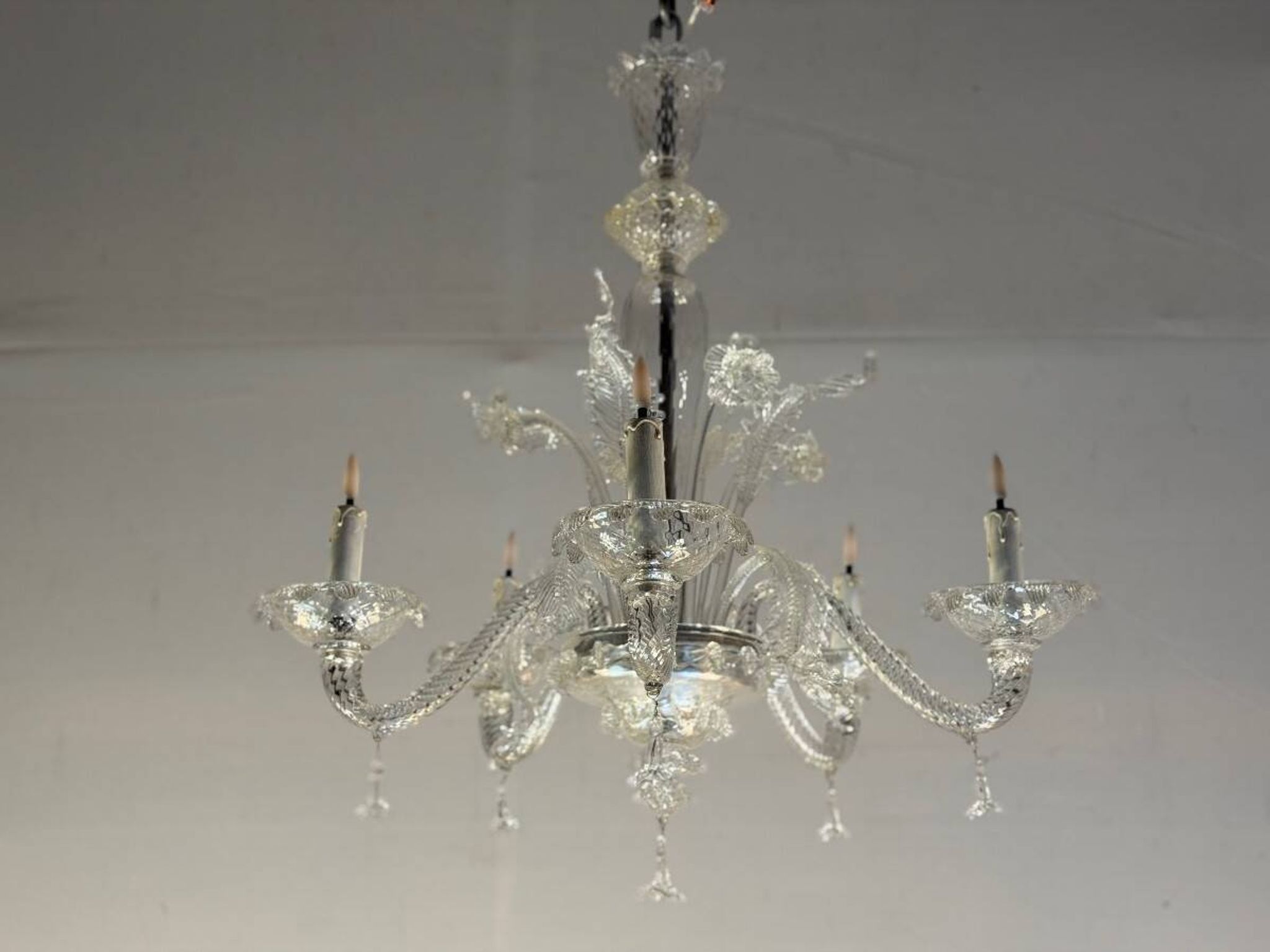 Venetian lustre in colourless Murano glass, circa 1950.