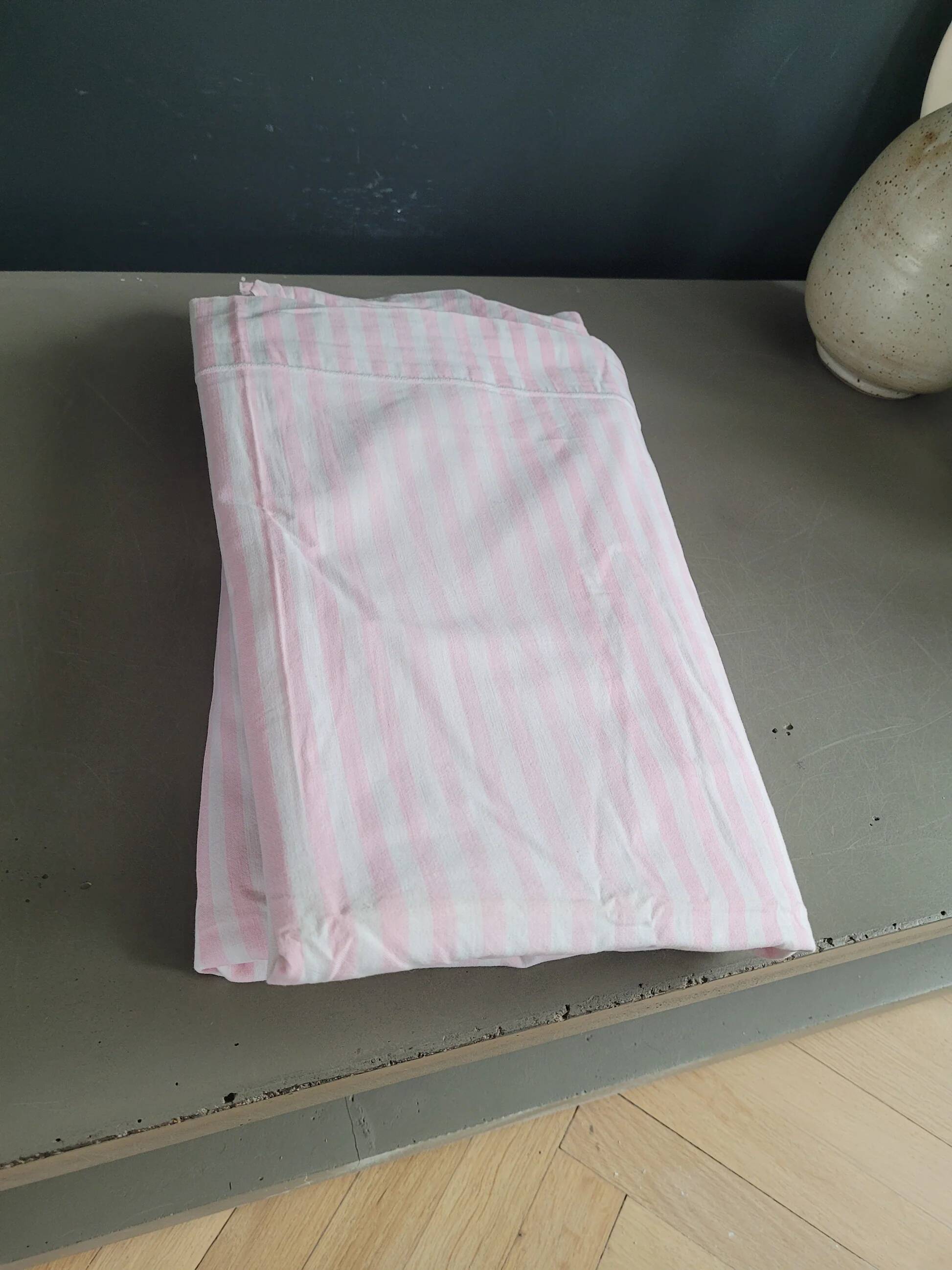 Antique sheet, piece of fabric, 260x170cm, pink and white stripes