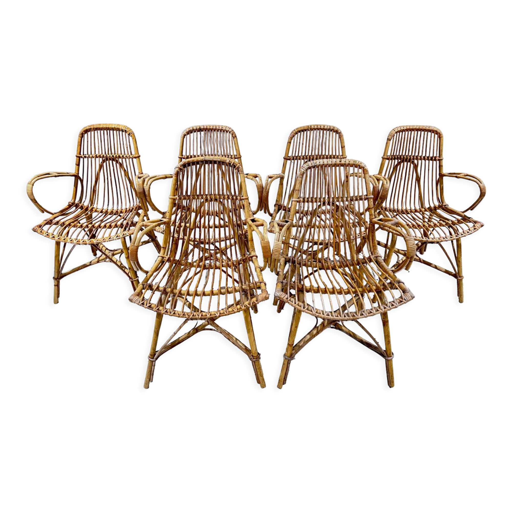 Six vintage rattan chairs