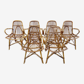 Six chaises rotin vintage