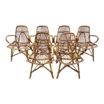 Six chaises rotin vintage