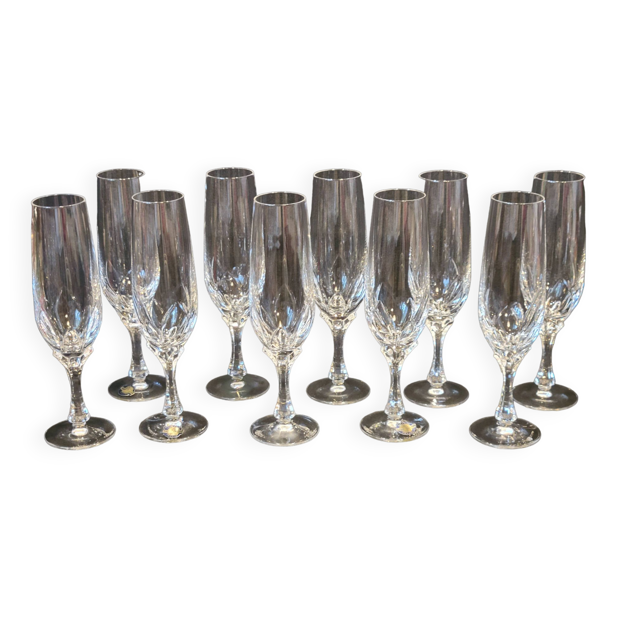 10 crystal champagne flutes 24% Cristallerie Kaspar Lemberg Lorraine vintage