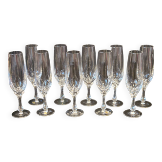 10 flûtes à champagne cristal 24% Cristallerie Kaspar Lemberg Lorraine vintage