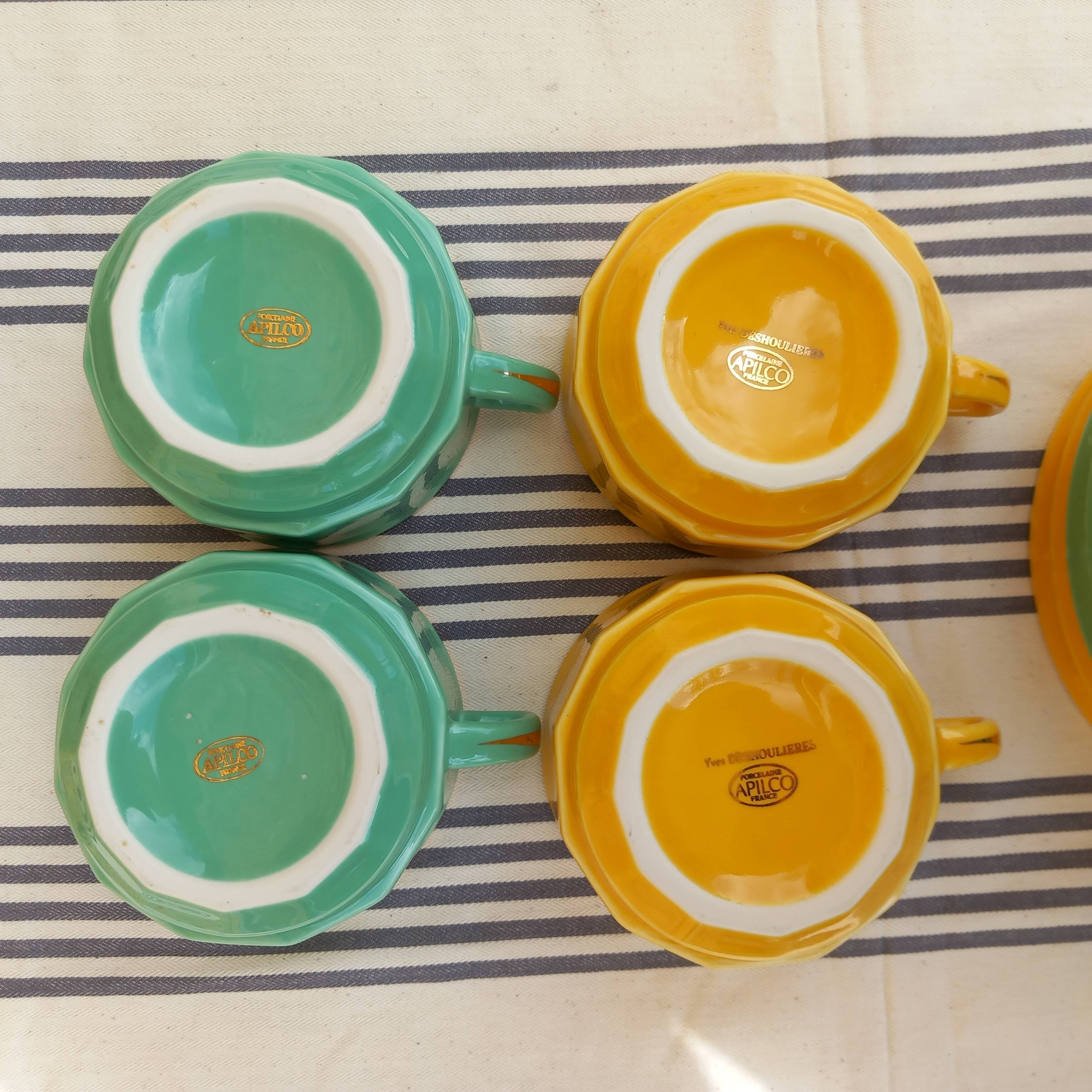 Lot 4 grandes tasses bistrot porcelaine apilco yves deshoulières