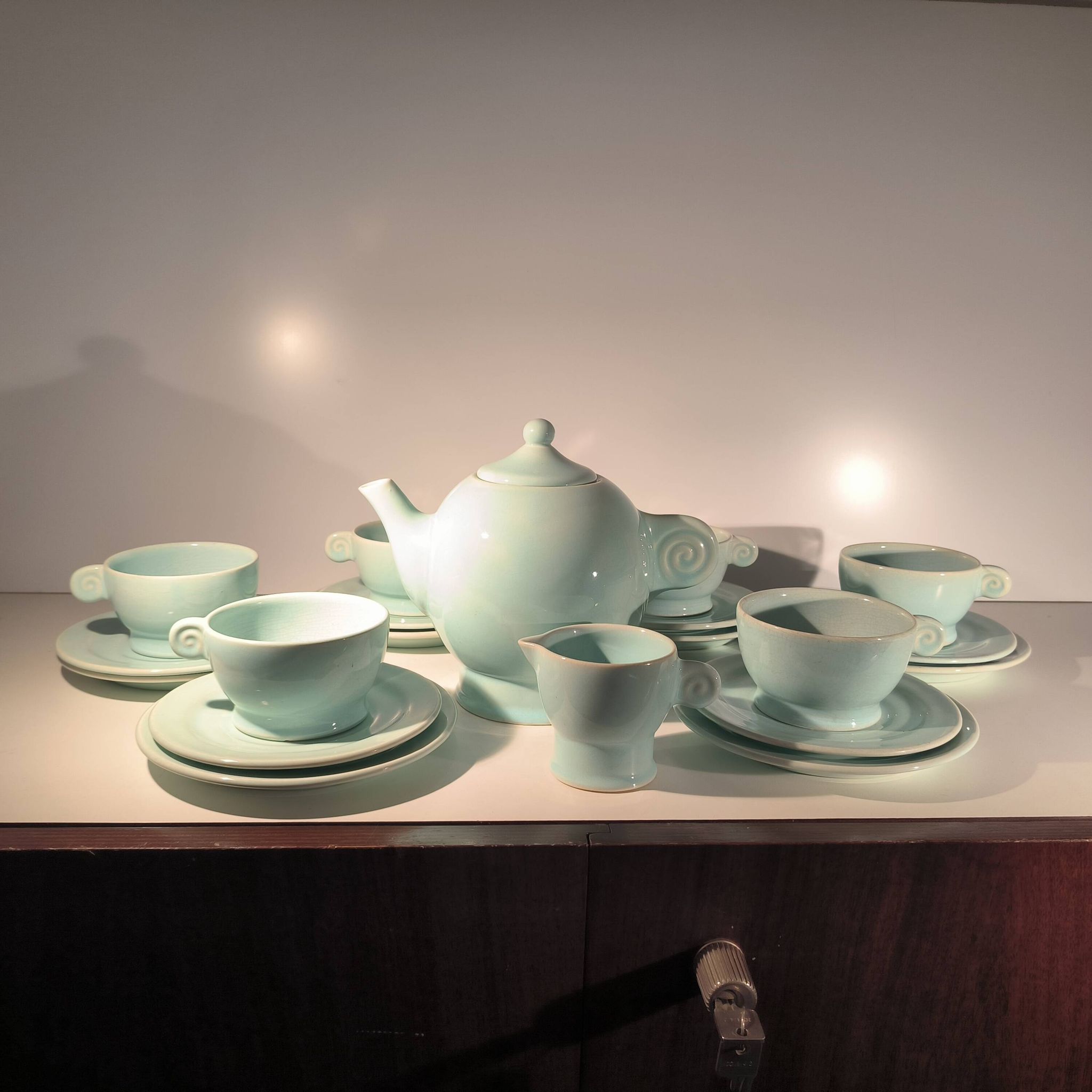 Jean luce for villeroy & boch mettlach, rare art deco blue tea service c