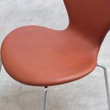 'Series 7' chairs in cognac leather by Arne Jacobsen for Fritz Hansen, 1955