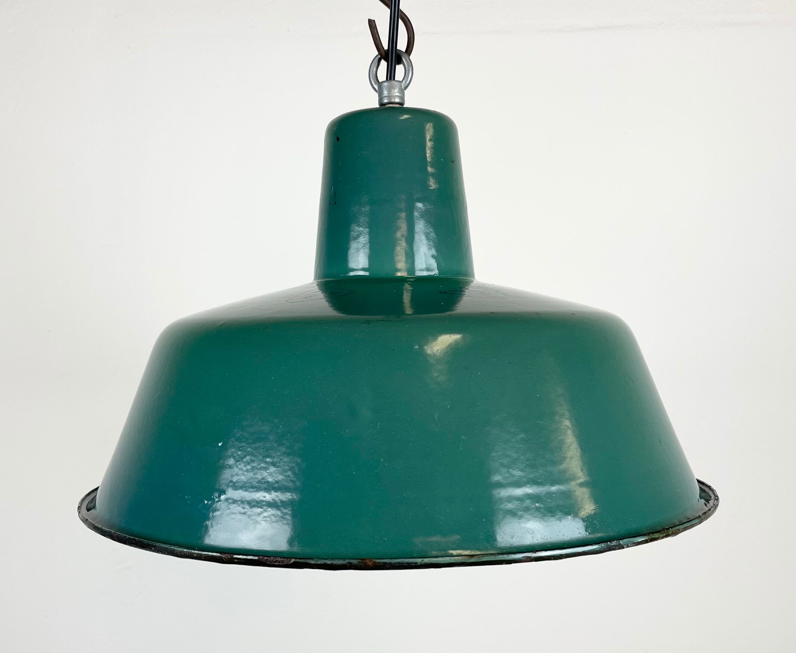 Industrial Green Enamel Pendant Lamp, 1960s