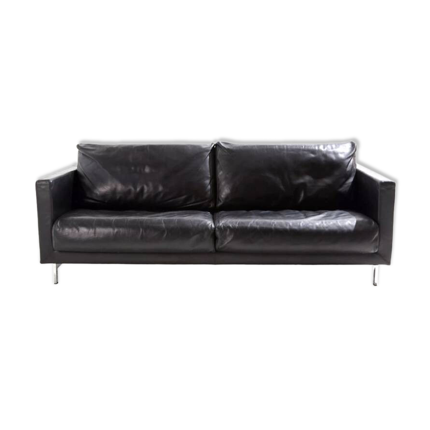 2-seater black leather sofa