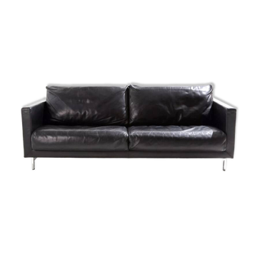 2-seater black leather sofa