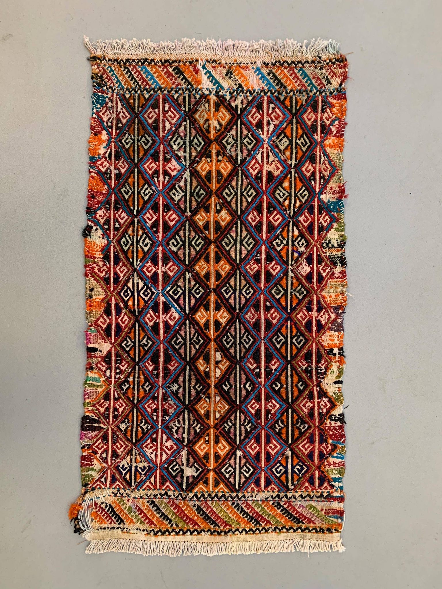 Vintage Turkish Mini Kilim 91x47 cm Wool Small Kelim Runner, shabby Chic
