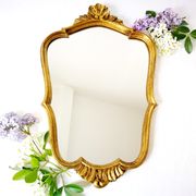 Baroque-style wall mirror / H49 cm x 30 cm /Decor shell and foliage / Golden with gold leaf