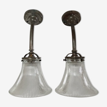 Pair of bronze and glass sconces  1900