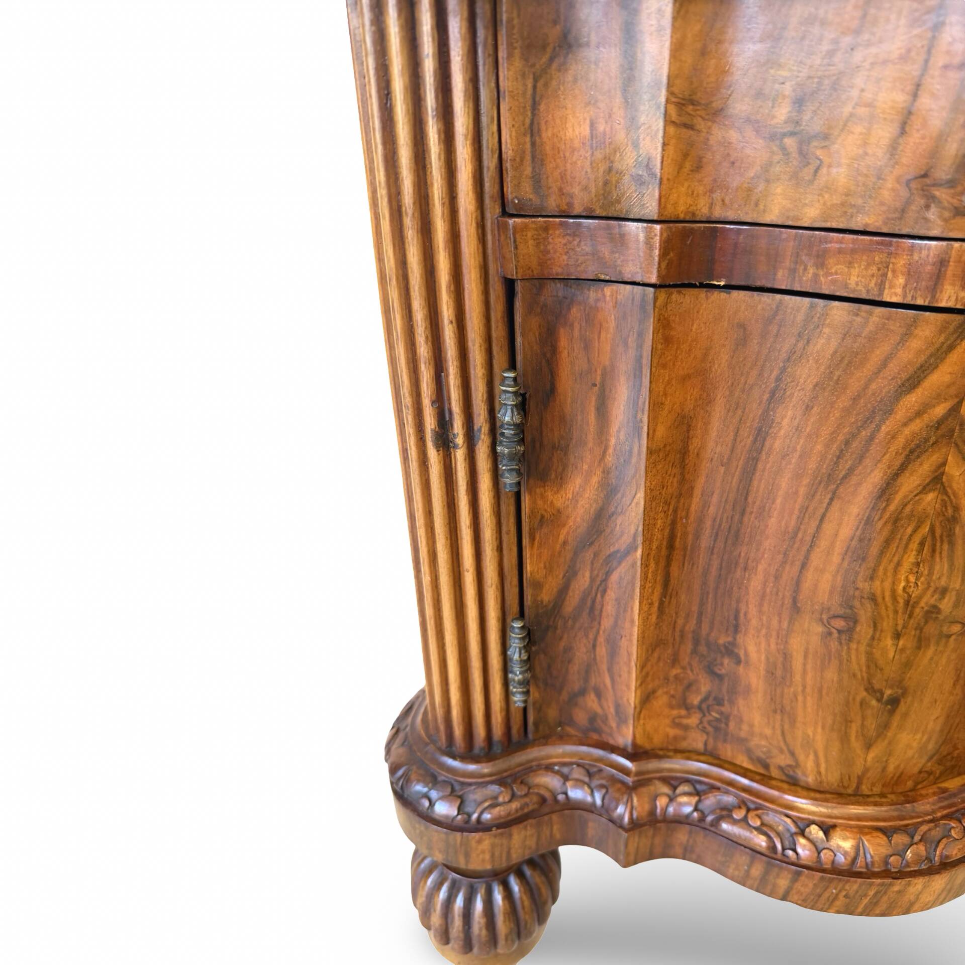 art deco walnut serpentine nightstands, 1920s