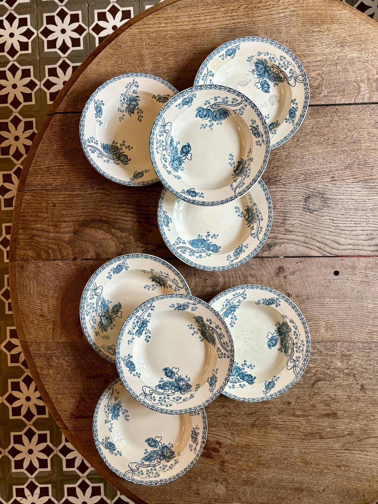 Set of 8 antique deep plates in ironstone, Royat from Sarreguemines.