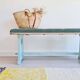 Antique blue velvet wooden bench - heart-shaped bench